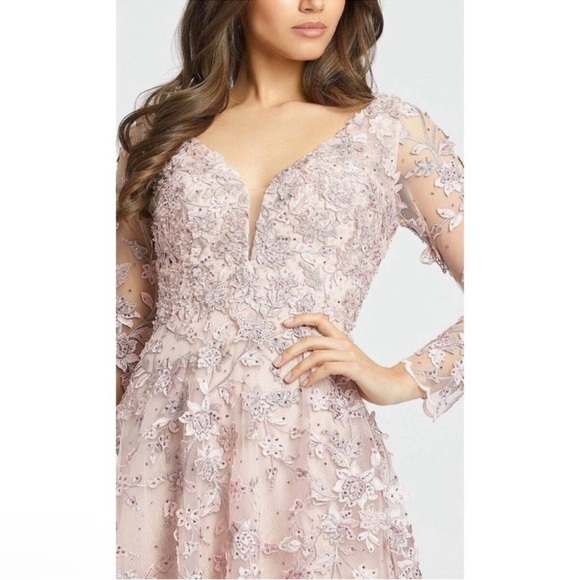 Mac Duggal Long Sleeve Lace Dress in Blush Pink - Picture 3 of 16